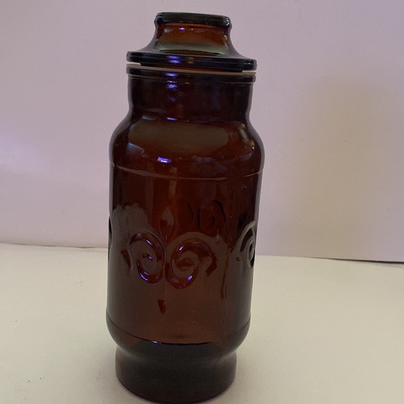 Vintage 1975 Owens Illinois Brown glass apothecary jar, Fleur de Lis apothecary - Picture 5 of 6